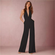 Damen schulterfreier Jumpsuit mit elegantem Rückenausschnitt und weitem Bein WW
