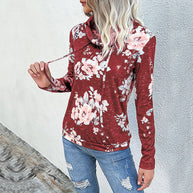 Damen Kapuzenpullover mit floralem Muster und modernem Rollkragen WW