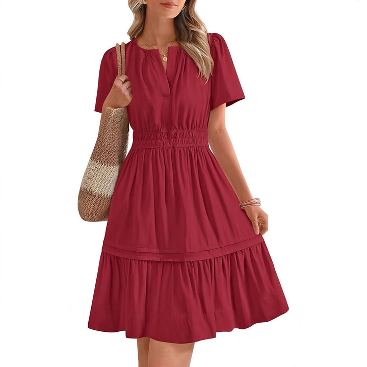 Damen gesmoktes Freizeitkleid mit voluminösem Rock W&W Mode