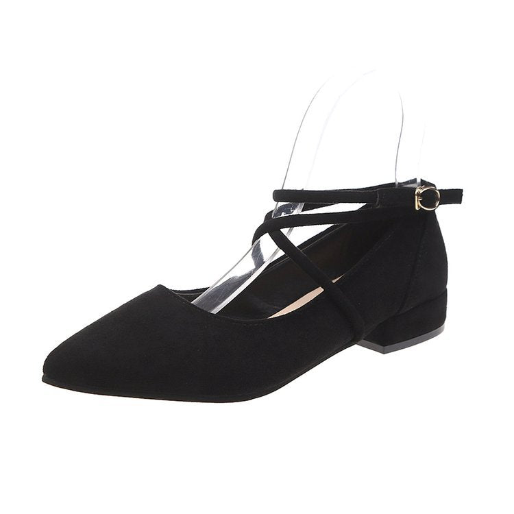 Damen elegante Ballerinas mit klassischem Riemchen-Design und komfortablem Blockabsatz W&W Mode