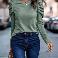 Damen entspannter Pullover mit modischen Rüschendetails und hochgelegten Ärmeln WW