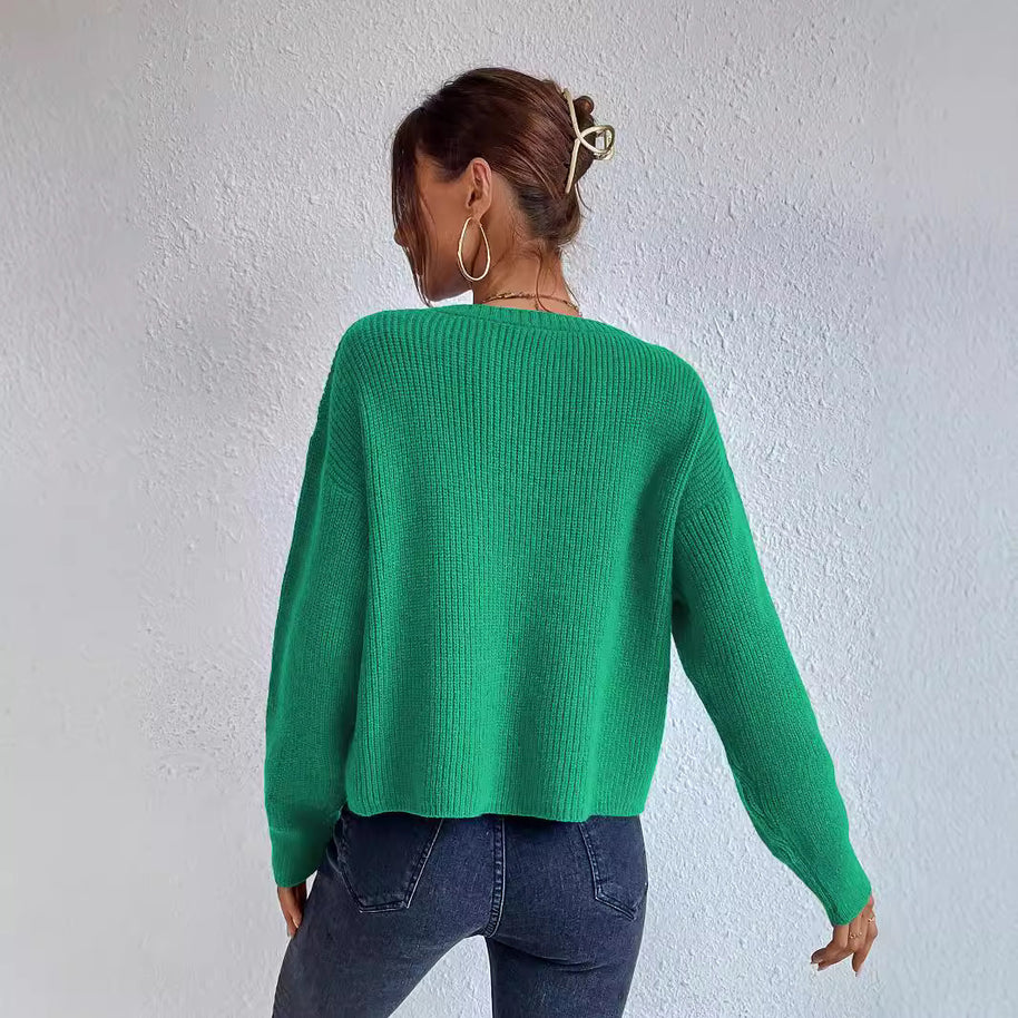 Damen lässiger Strickpullover mit lockerer Passform und eleganten Rippdetails WW