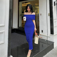 Damen Bodycon Maxikleid mit schulterfreiem Design und Raffungen WW