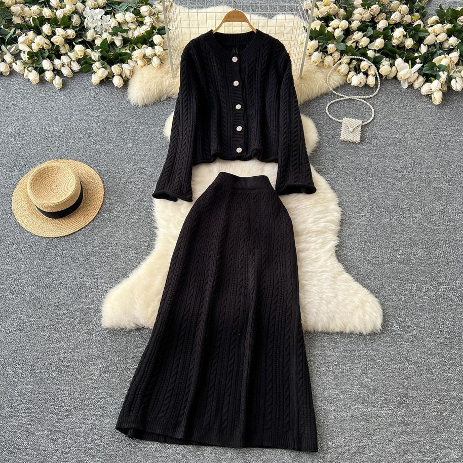 Damen Strickensemble mit Zopfstruktur WW