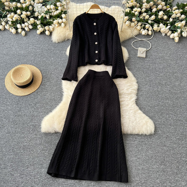 Damen Strickensemble mit Zopfstruktur WW