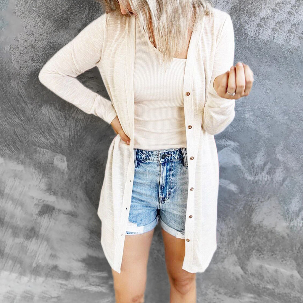 Damen Lange Strickjacke mit Knopfleiste und lässigem Schnitt WW