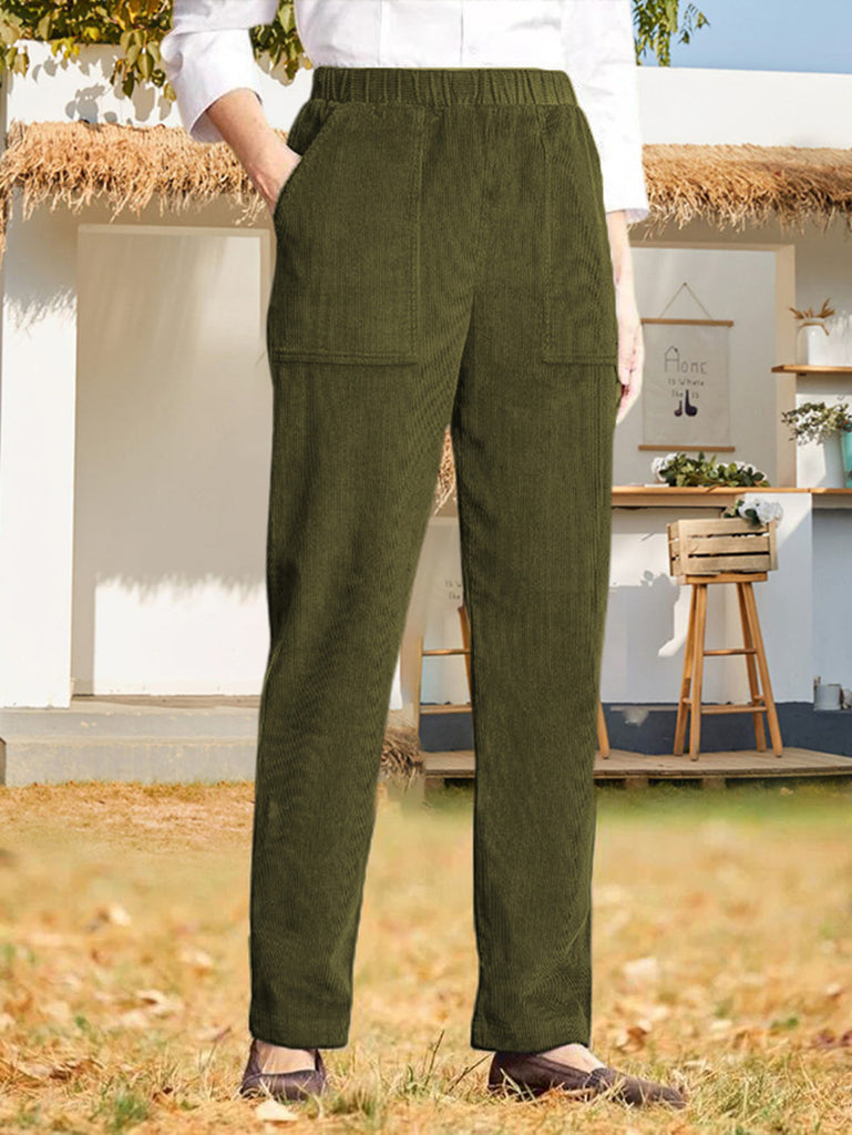 Damen lässige Cargo-Hose mit elastischem Bund und praktischen Taschen WW