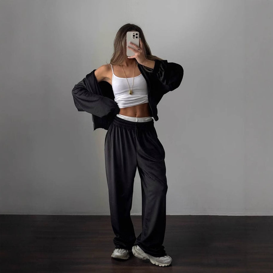 Damen sportlicher Fleece-Jogginganzug mit praktischen Taschen und hohem Kragen WW