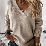 Damen Strickpullover mit V-Ausschnitt und kuscheligem Material WW