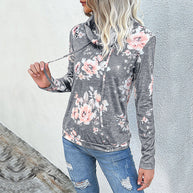 Damen Kapuzenpullover mit floralem Muster und modernem Rollkragen WW