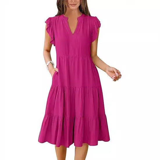 Damen Freizeit-Maxikleid mit überraschenden Rüschendetails und praktischen Taschen WW