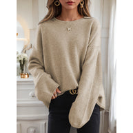 Damen Bequemer Strickpullover mit lässigem Schnitt und weitem Arm WW