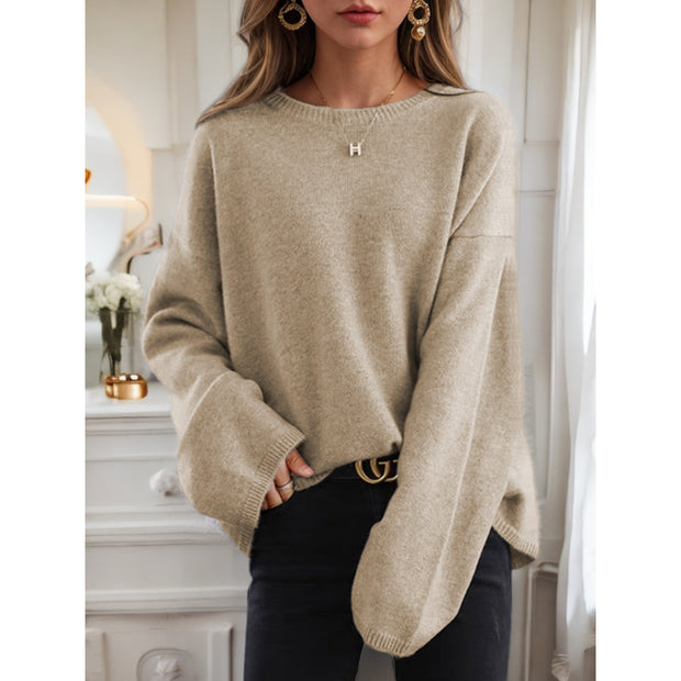 Damen Bequemer Strickpullover mit lässigem Schnitt und weitem Arm WW