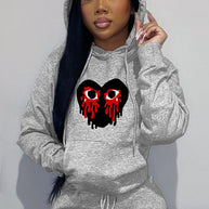 Damen Sportlicher Kapuzenpullover mit kreativem Herzmotiv WW