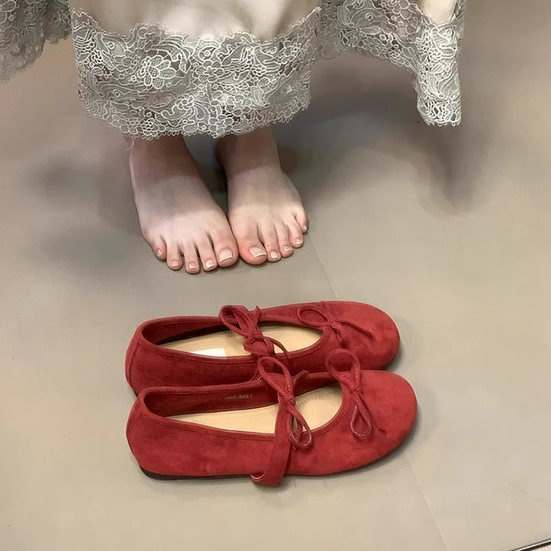Damen Ballerinas aus weichem Wildleder mit zartem Schleifenverzierung WW