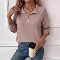 Damen lässiger Pullover mit Reißverschluss und gestreiftem Design WW