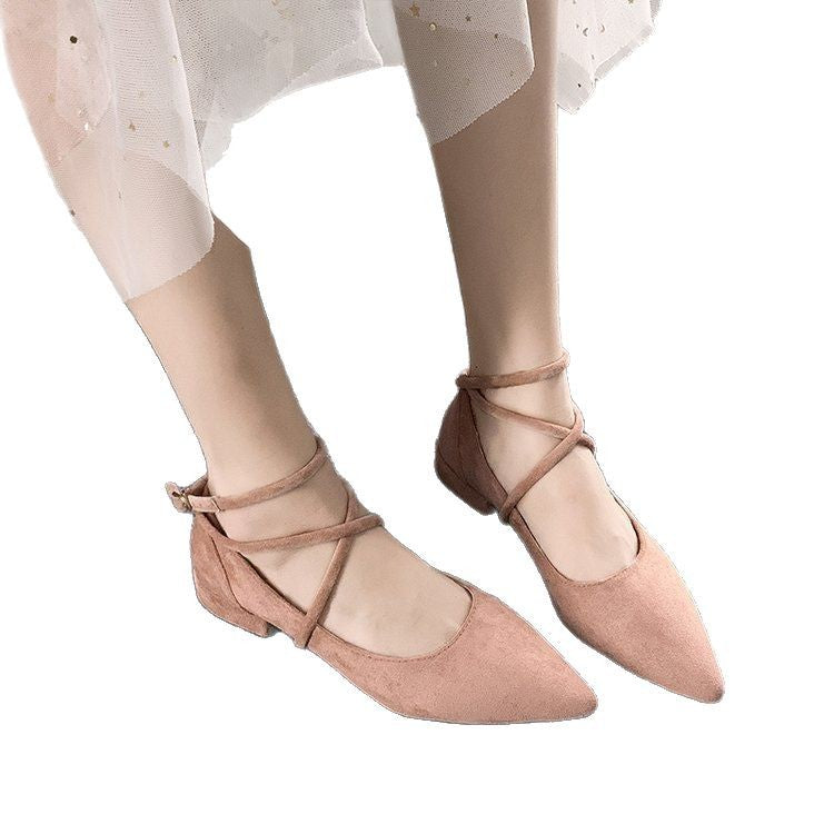 Damen elegante Ballerinas mit klassischem Riemchen-Design und komfortablem Blockabsatz W&W Mode