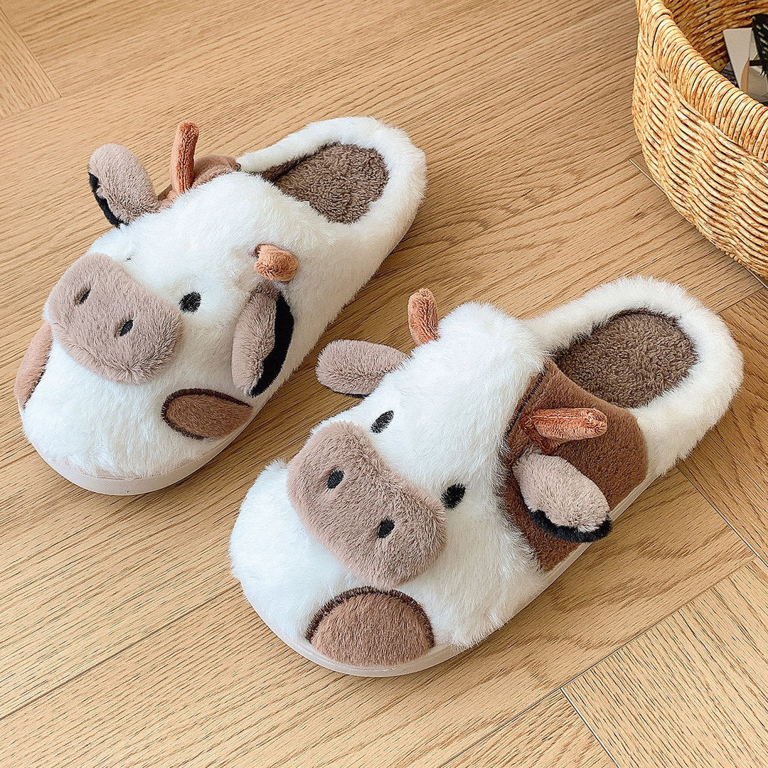 W&W Mode | Plüschhausschuhe Mit Tierischer Kuh Für Frauen