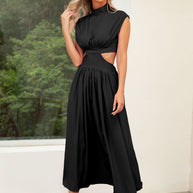 Damen Cut-Out Sommerkleid mit hohem Kragen WW