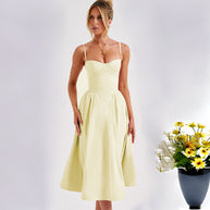 Damen Midi-Kleid mit eleganter Bustier-Oberfläche und schwingendem Rock WW