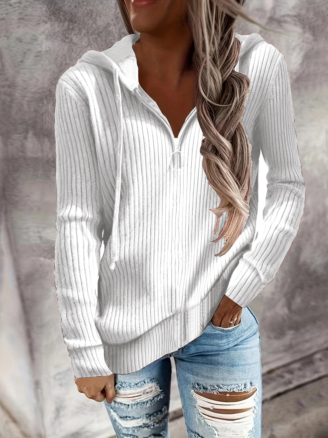 Damen Hoodie mit Reißverschluss und lässigem Rippenstrickdesign W&W Mode