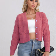 Damen Strickjacke mit strukturiertem Muster und modischen Knöpfen WW