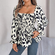 Damen Schnüpfbluse mit weitem Schnitt und modischem Animal-Print WW