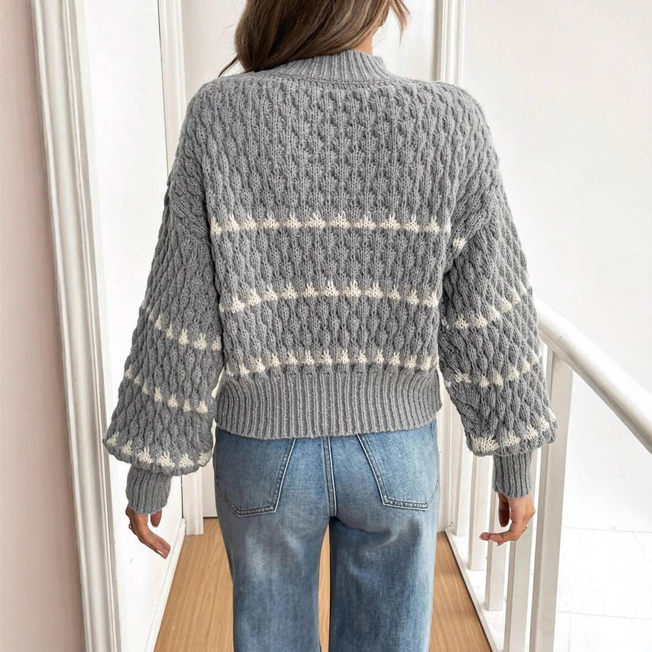 Damen Strickpullover mit strukturiertem Muster und hohem Kragen WW