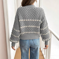 Damen Strickpullover mit strukturiertem Muster und hohem Kragen WW