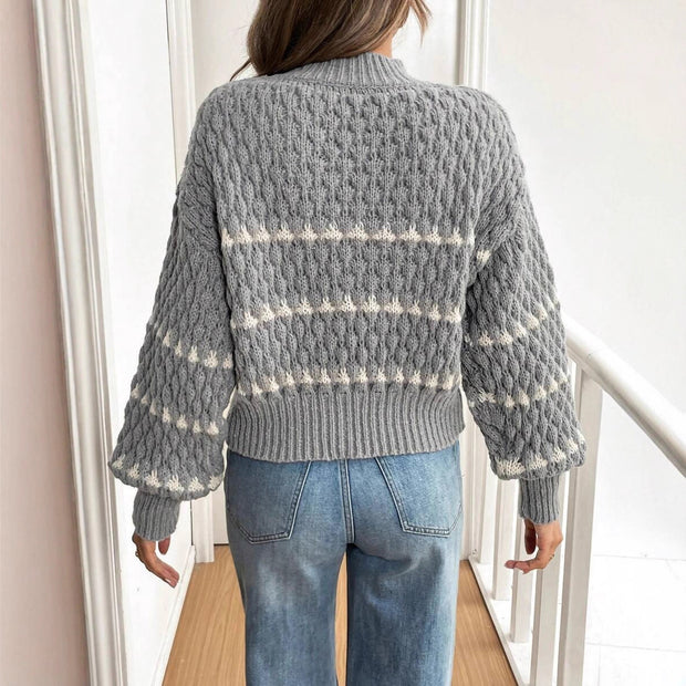 Damen Strickpullover mit strukturiertem Muster und hohem Kragen WW