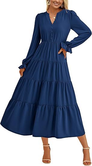 Damen Gestuftes Langarm Maxikleid WW
