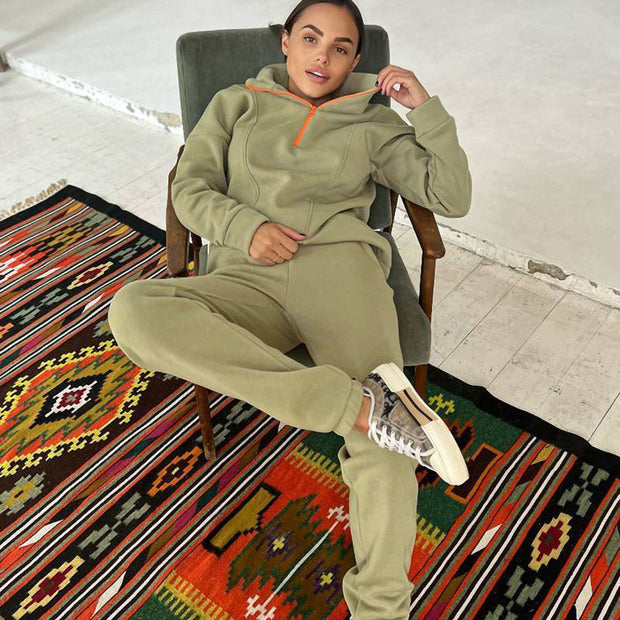 Damen sportliches Fleece-Jogginganzug mit Stehkragen WW