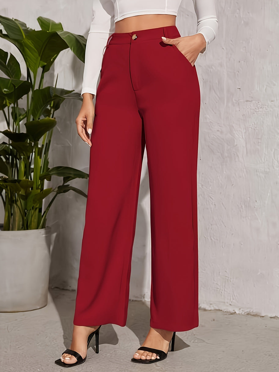 Damen weite Hochbundhose mit eleganter Knopfdetaillierung WW