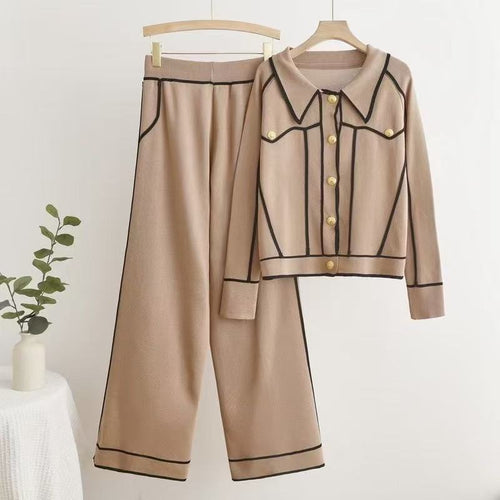 Damen stilvolles Freizeitanzug-Set mit kontrastierendem Knopfdesign WW