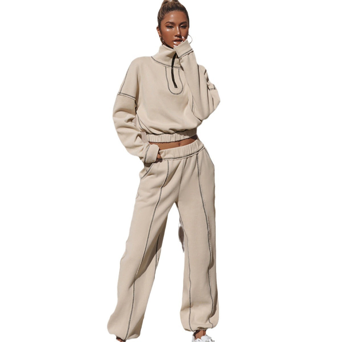 Damen sportliches Cropped-Fleece-Top mit halbem Reißverschluss WW