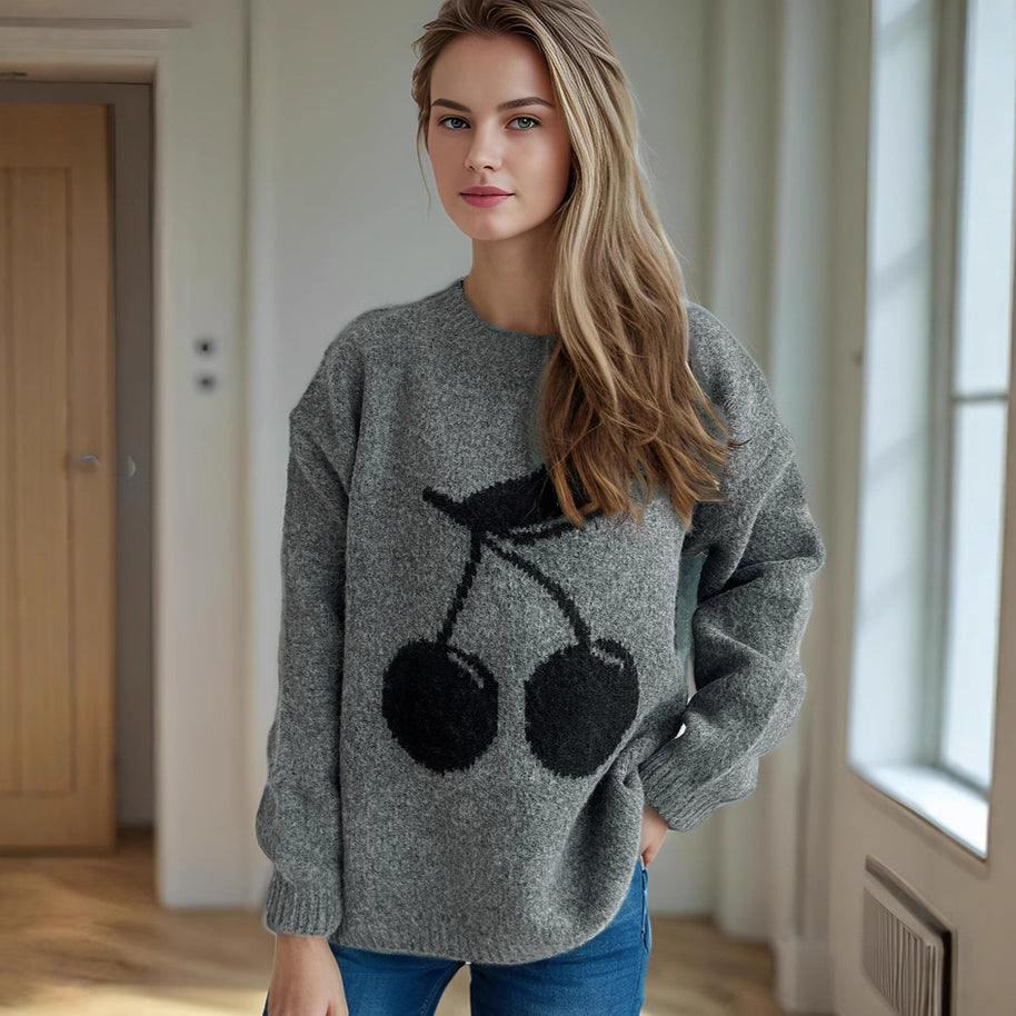 Damen Pullover mit verspieltem Kirschmotiv und weichem Strick WW