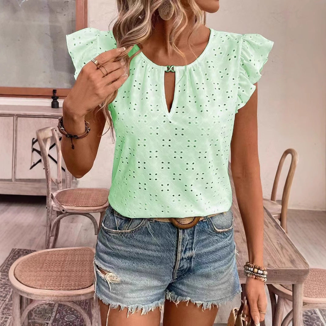 Damen Bluse mit Rüschendetails und Lochstickerei WW