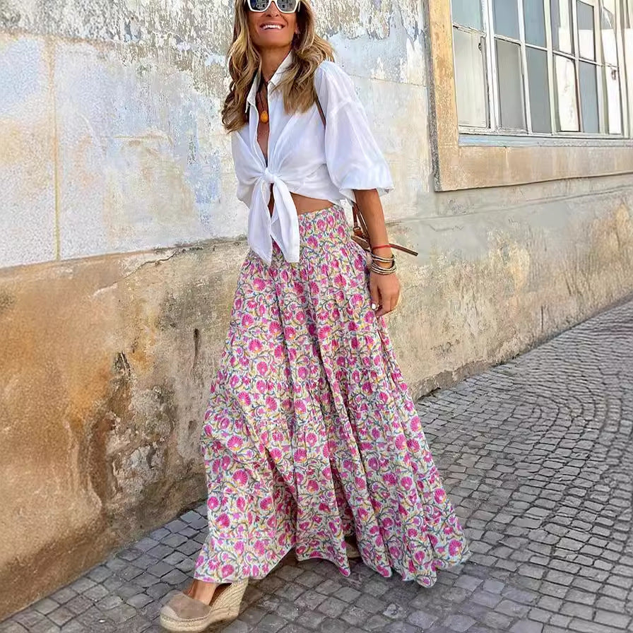 Damen Maxirock mit floralen Mustern und voluminösem Schnitt WW