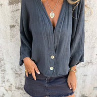 Damen Wickelbluse mit Knopfverschluss und leichtem Stoff WW