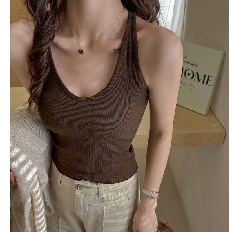 Damen Basic Trägertop aus hochwertigem Rippmaterial mit elegantem Rundhalsausschnitt WW