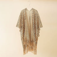 Damen Eleganter Fransen-Poncho mit Leopardenmotiv WW