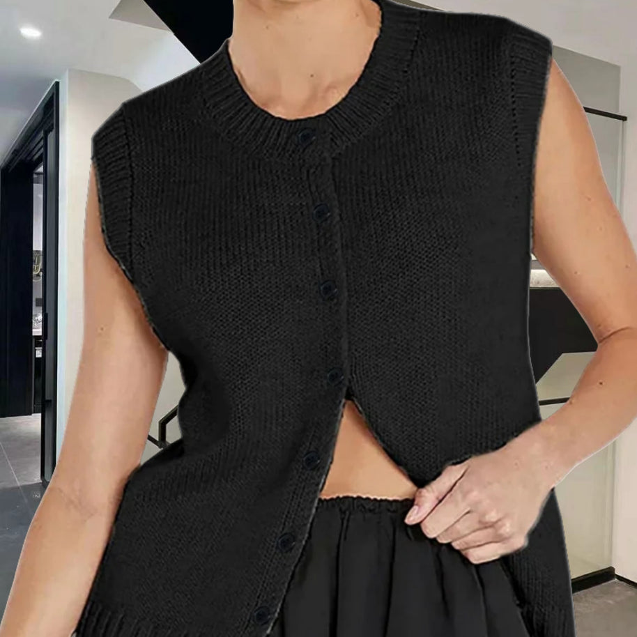 Damen Strickweste mit Knopfleiste und modernem Schnitt WW