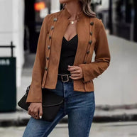 Damen schicke Suede-Jacke mit dekorativen Knöpfen WW