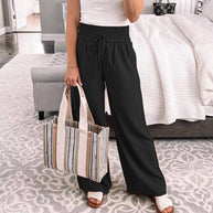 Damen Bequeme und lässige Palazzo-Hose mit Kordelzug WW