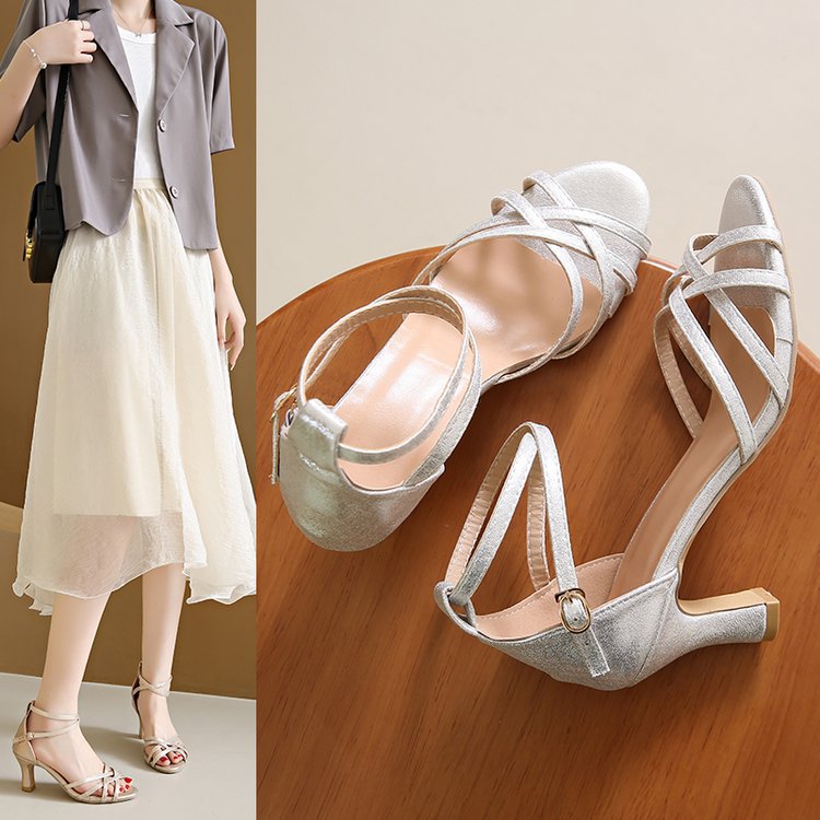 Damen Hochhackige Sandalen mit elegantem Kreuzband-Design und komfortablem Absatz W&W