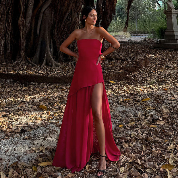 WW | Stil Temperament Schlank Tube Top Mesh Stich Swing Kleid