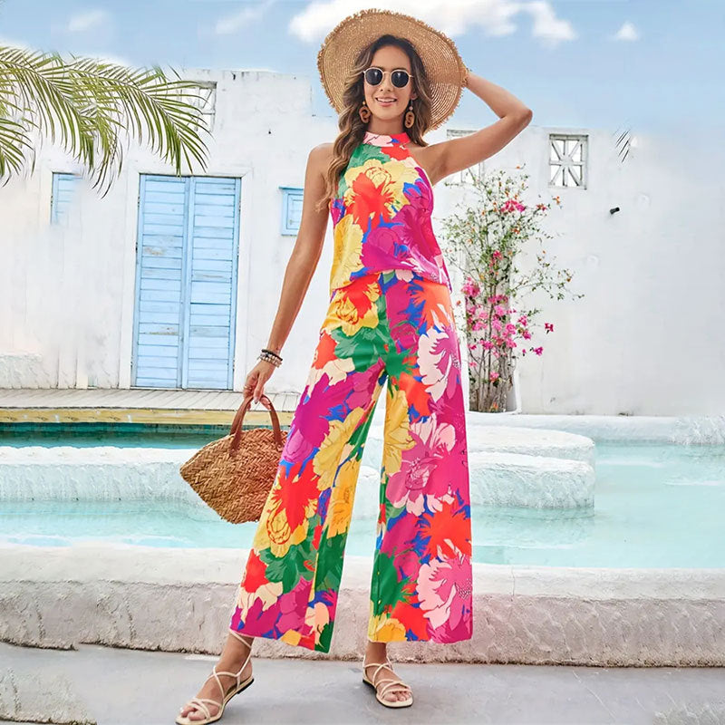 Damen Jumpsuit mit floralem Schnitt und weit ausgestelltem Bein W&W
