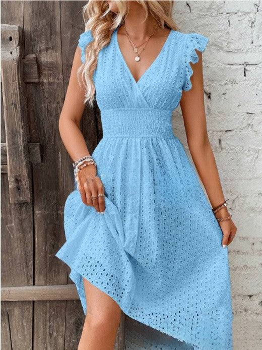Damen Sommerliches Rüschkleid mit Waffelstruktur WW