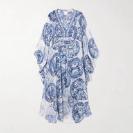 Damen Maxi-Kleid mit elegantem V-Ausschnitt und weit schwingendem Schnitt WW
