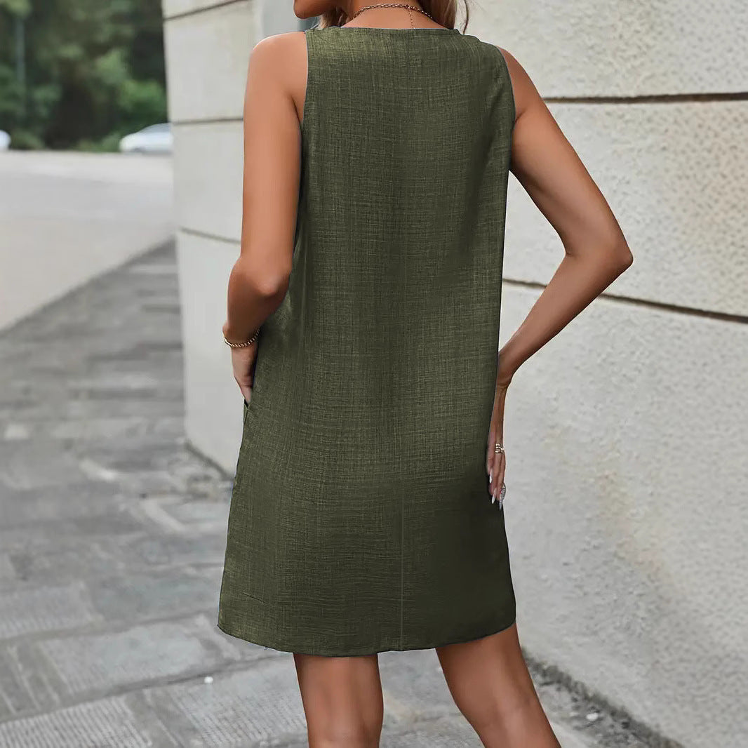 Damen lässiges Sommerkleid mit praktischen Seitentaschen und knielangem Schnitt WW